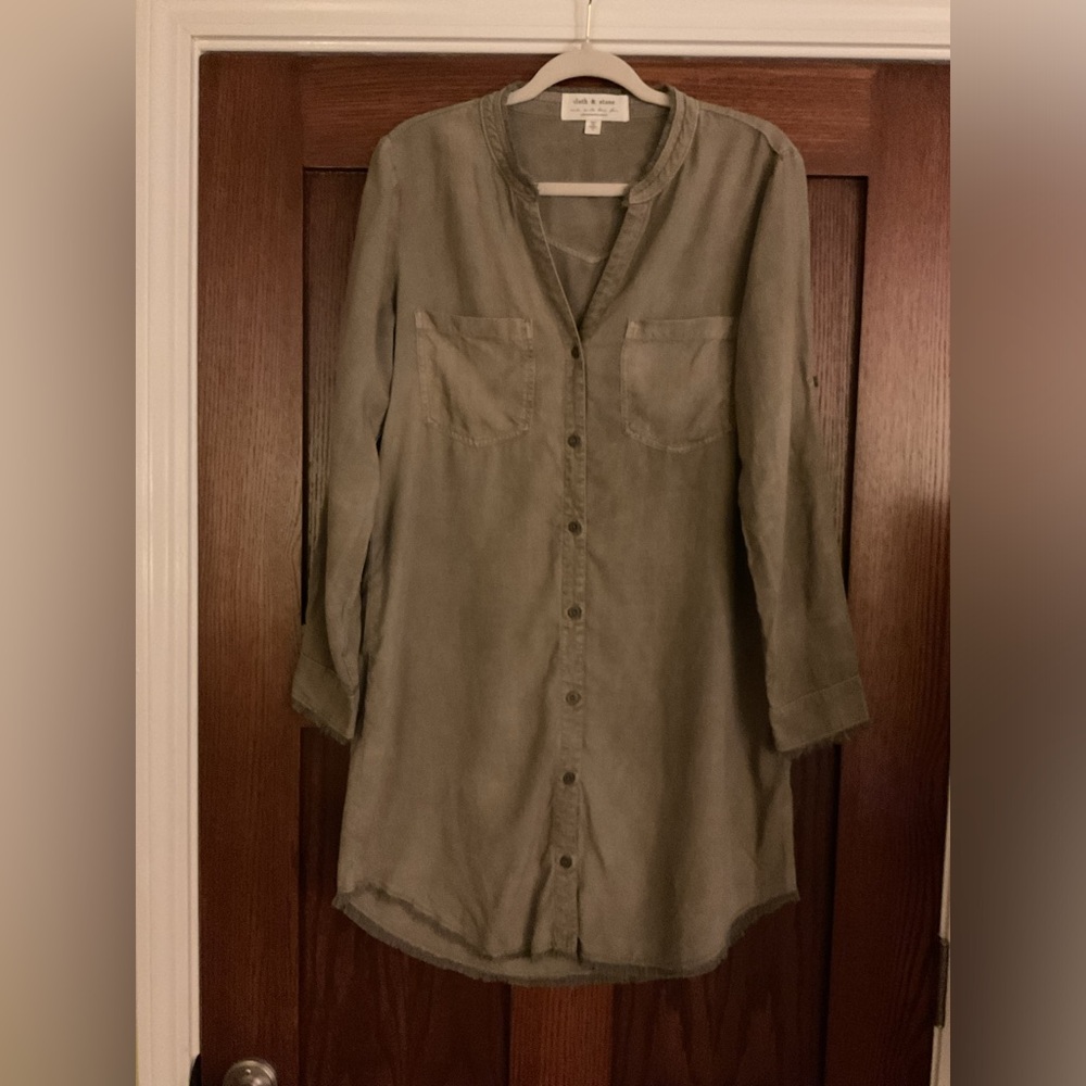 ❤️❤️❤️Cloth & Stone Anthropologie Tencel Utility Shirt Dress Small Raw Hem